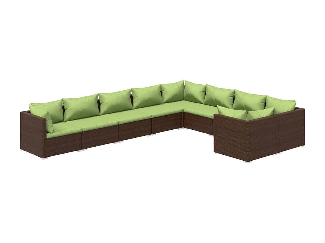 Salon de jardin 9 pcs avec coussins Résine tressée Marron