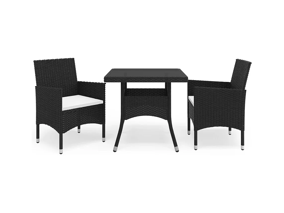 Set Mobili da Pranzo per Giardino 3 pz Nero Polyrattan e Vetro