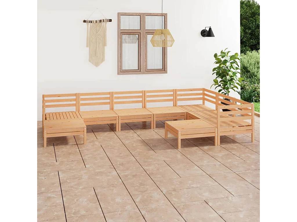 Juego de muebles de jardín 9 piezas madera maciza de pino