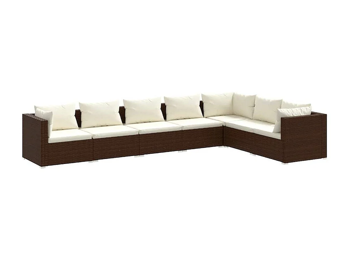 Set Divani da Giardino 7 pz con Cuscini in Polyrattan Marrone