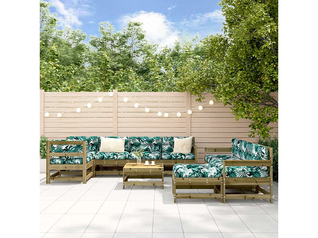 10-tlg. Garten-Lounge-Set mit Kissen Kiefernholz Imprägniert