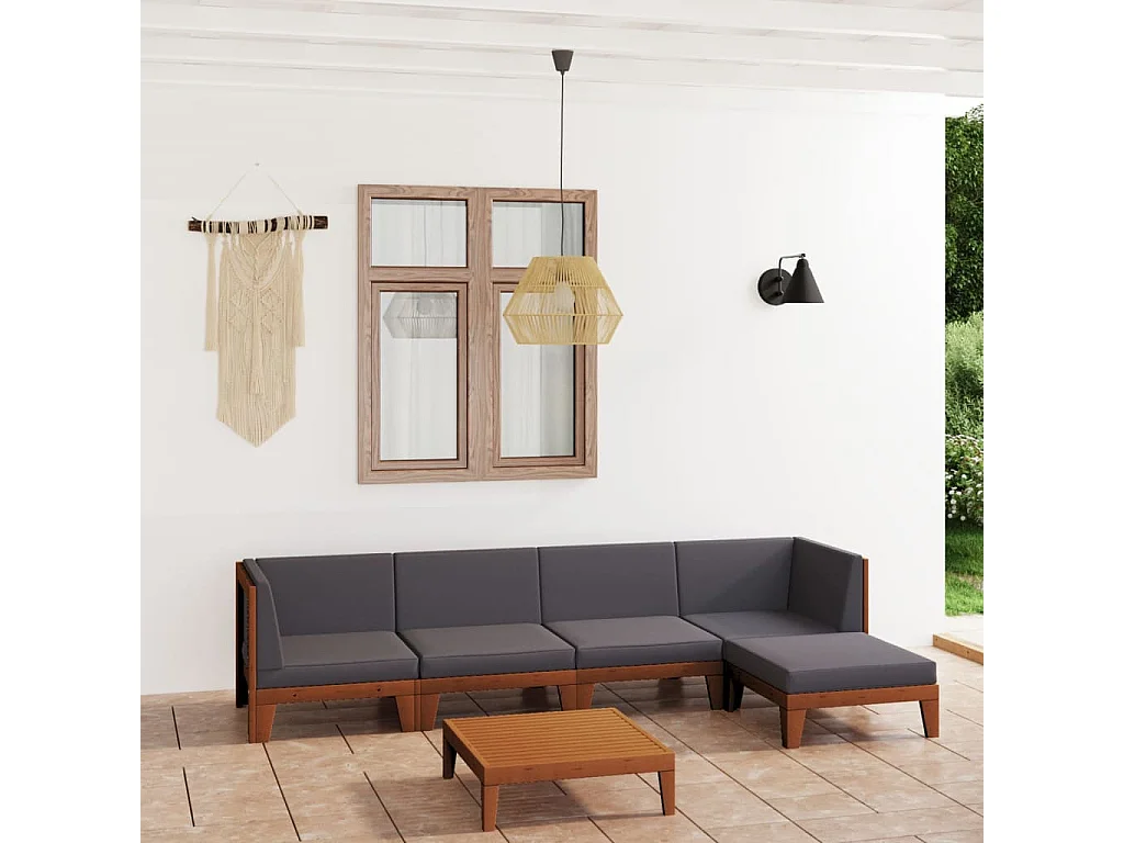 6 pcs conjunto lounge de jardim c/ almofadões acácia maciça