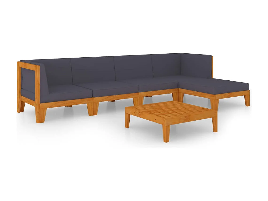 6 pcs conjunto lounge de jardim c/ almofadões acácia maciça