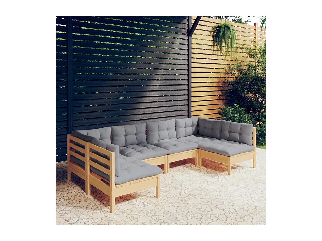 Set Divani da Giardino 6 pz con Cuscini Grigi Massello di Pino