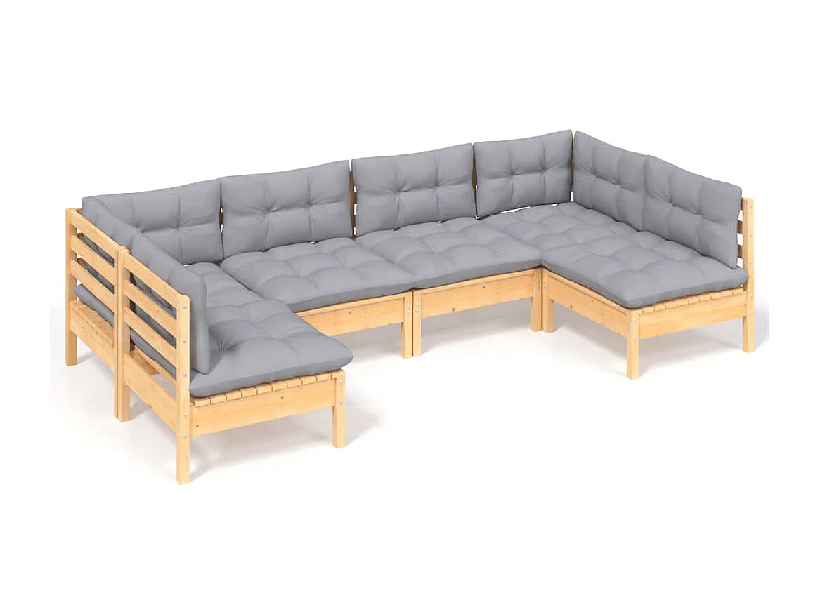 6-tlg. Garten-Lounge-Set mit Grauen Kissen Kiefer Massivholz