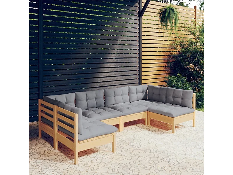 6-tlg. Garten-Lounge-Set mit Grauen Kissen Kiefer Massivholz