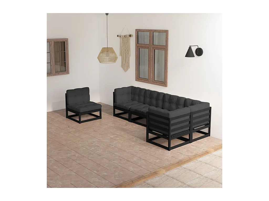 6-delige Loungeset met kussens massief grenenhout