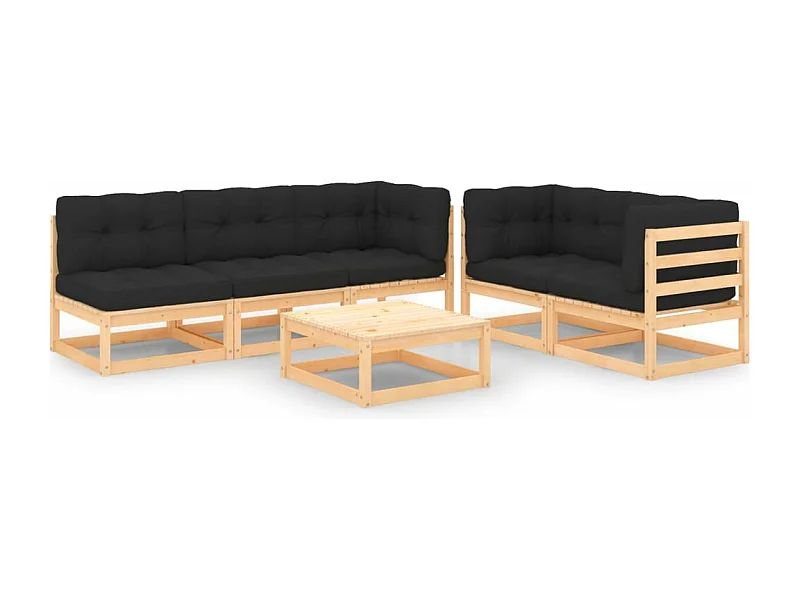 6 pcs conjunto lounge de jardim c/ almofadões pinho maciço