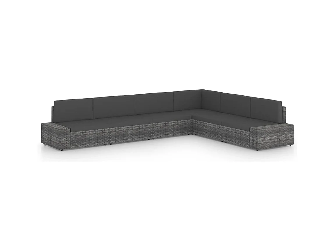 6-delige Loungeset met kussens poly rattan grijs