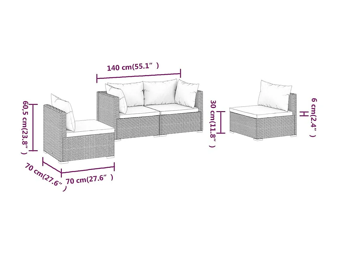 Set Divani da Giardino 4 pz con Cuscini in Polyrattan Nero