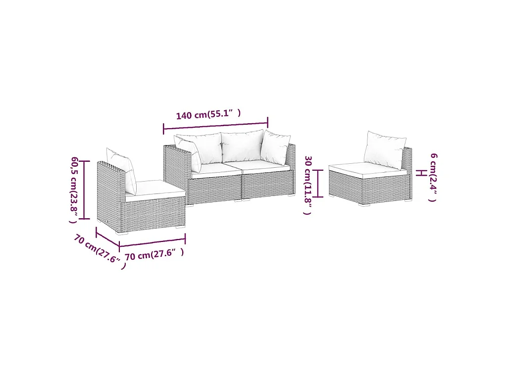 4-tlg. Garten-Lounge-Set mit Kissen Poly Rattan Schwarz