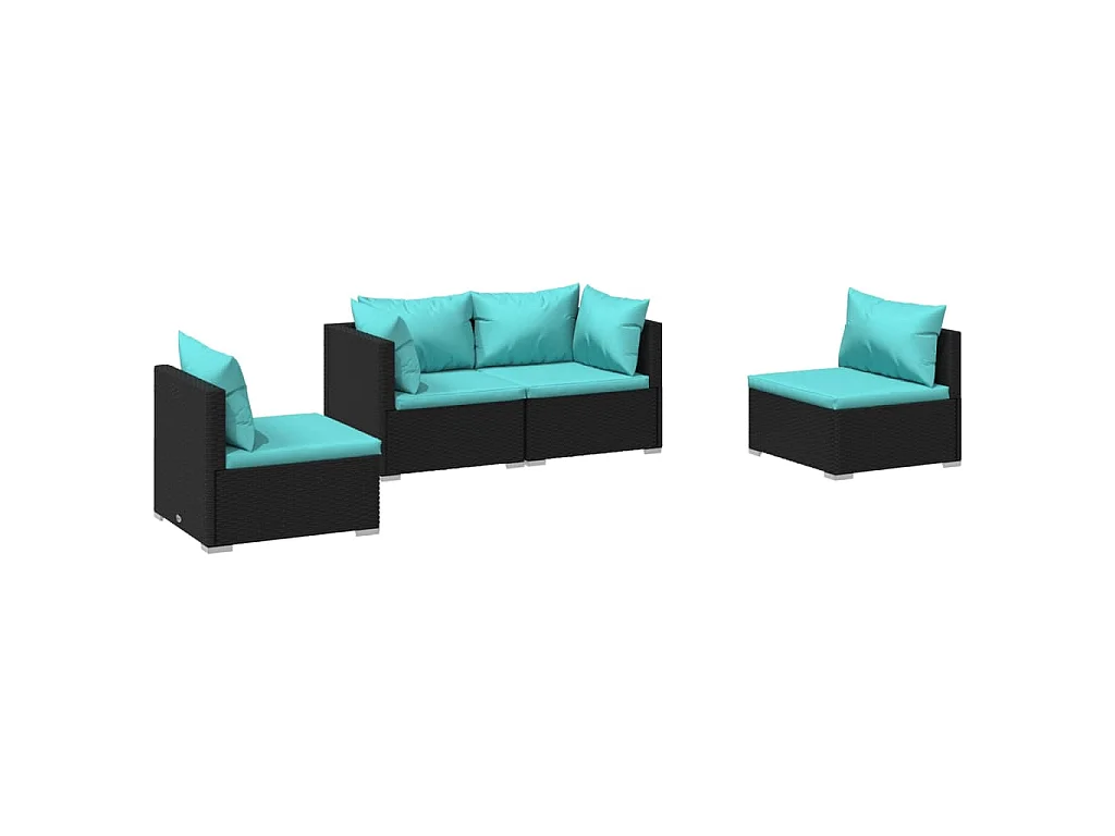 4-tlg. Garten-Lounge-Set mit Kissen Poly Rattan Schwarz