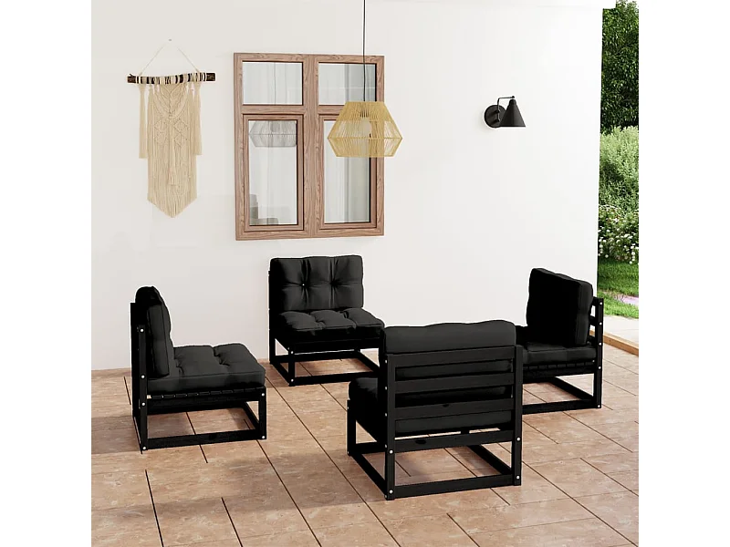 4-tlg. Garten-Lounge-Set mit Kissen Kiefer Massivholz