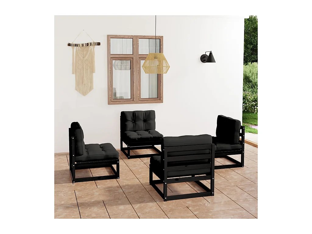4-delige Loungeset met kussens massief grenenhout
