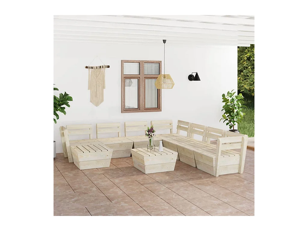 Salon de jardin palette 9 pcs Bois d'épicéa imprégné
