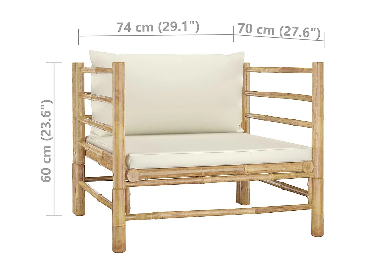 5-tlg. Garten-Lounge-Set mit Cremeweißen Kissen Bambus