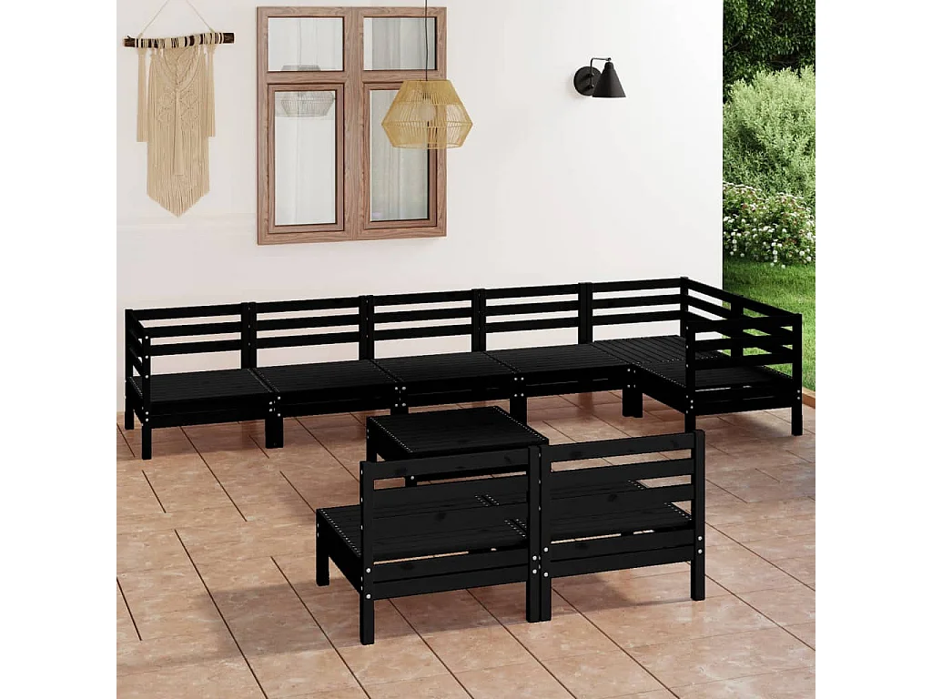 Salon de jardin 9 pcs Bois de pin massif Noir