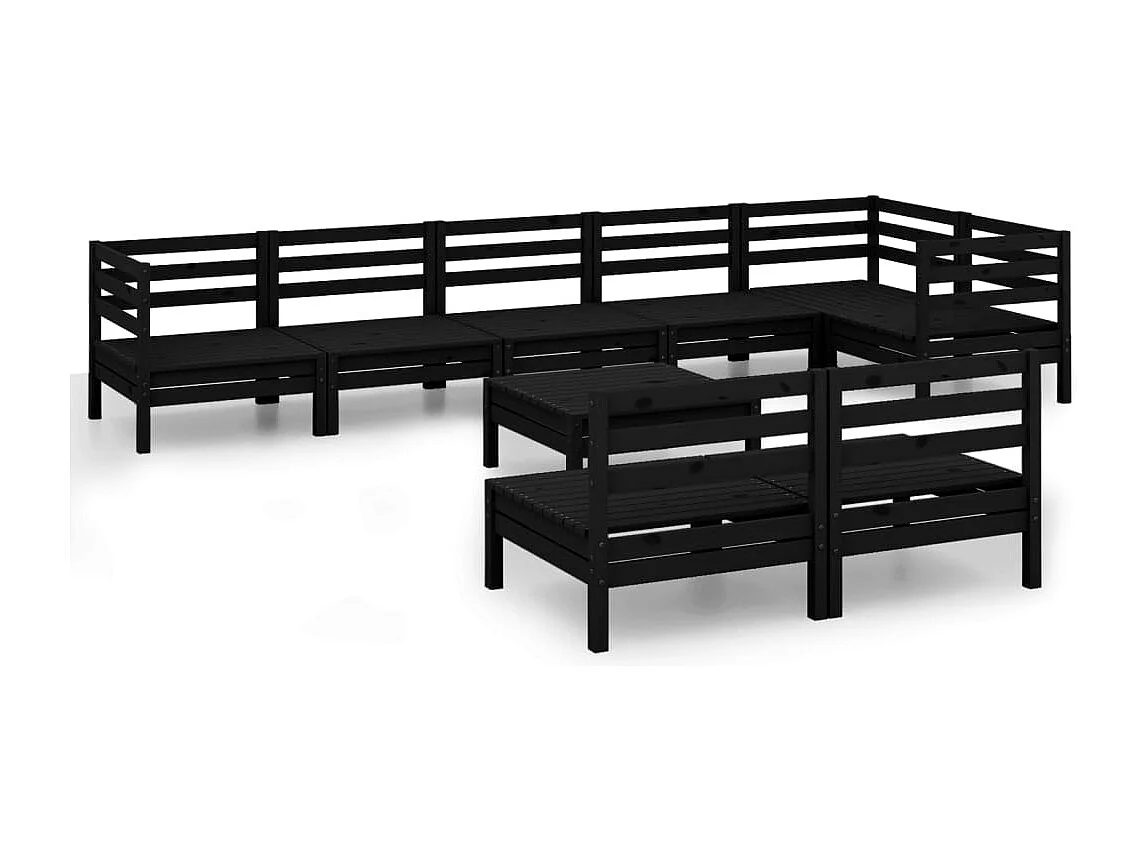 Salon de jardin 9 pcs Bois de pin massif Noir