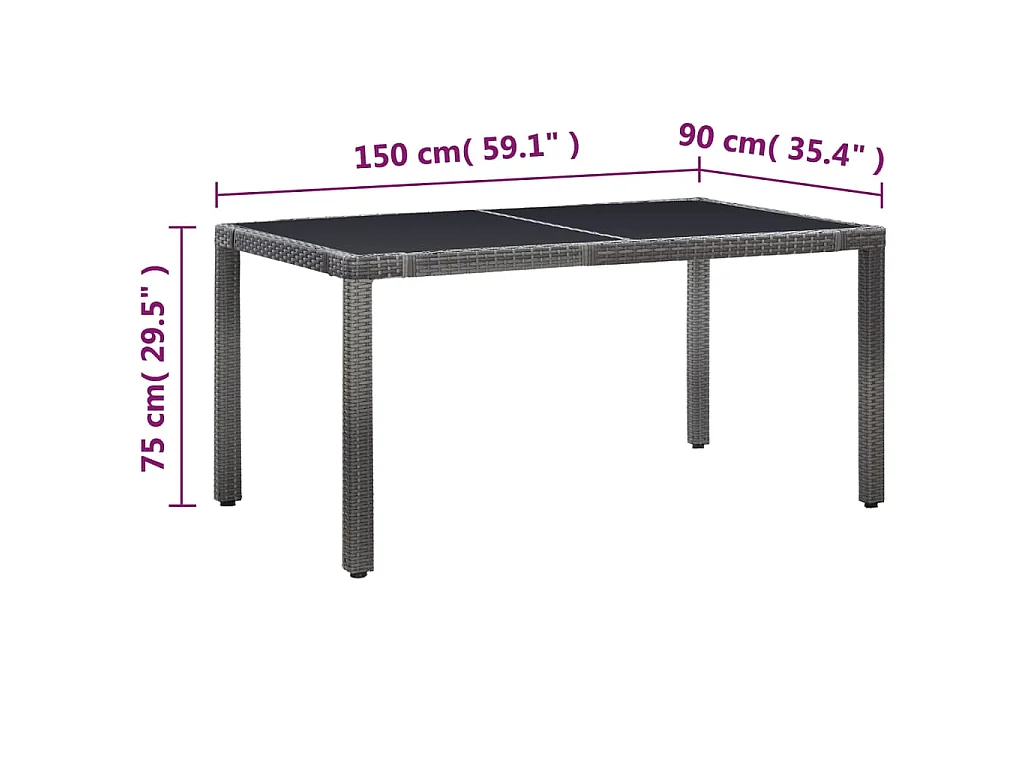 Juego de comedor de jardín 7 piezas de ratán sintético gris