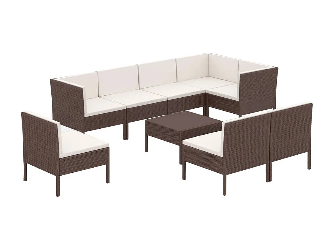 Salon de jardin 9 pcs avec coussins résine tressée marron