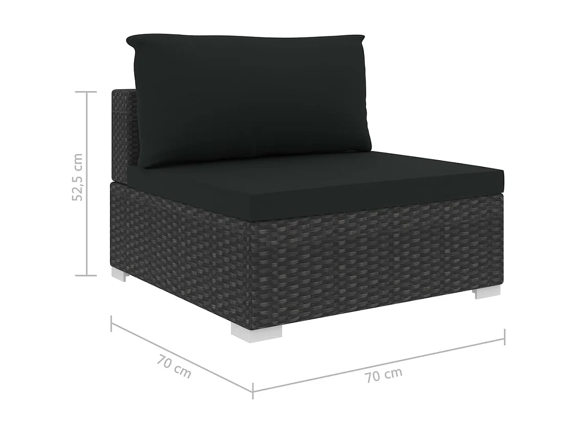 Salon de jardin 6 pcs avec coussins résine tressée noir