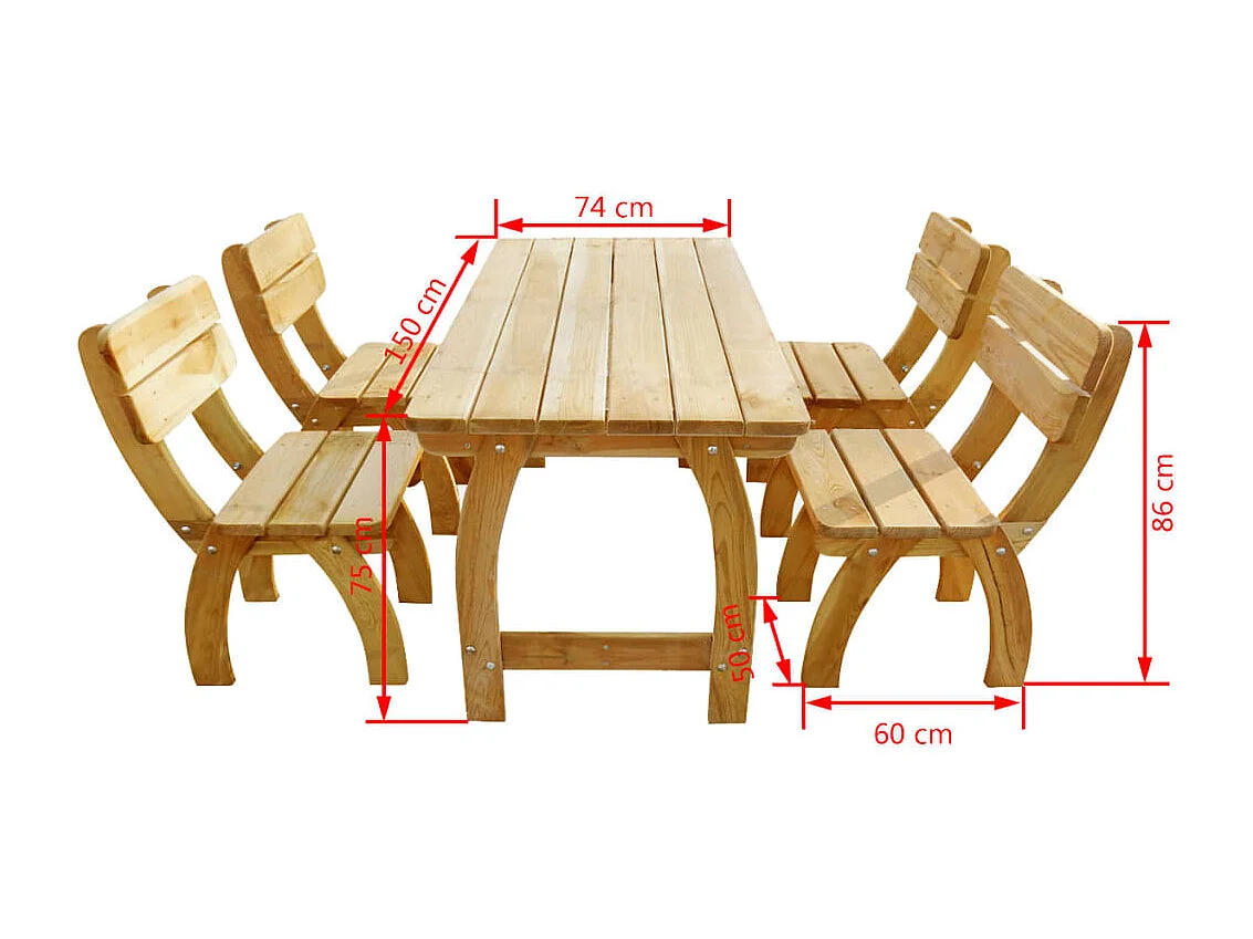 Set da Pranzo da Giardino 5 pz in Legno di Pino Impregnato