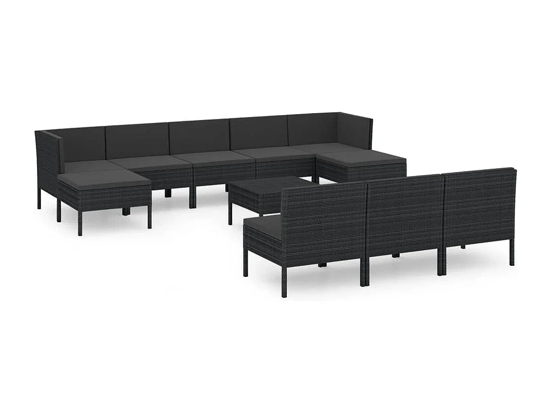11-delige Loungeset met kussens poly rattan zwart