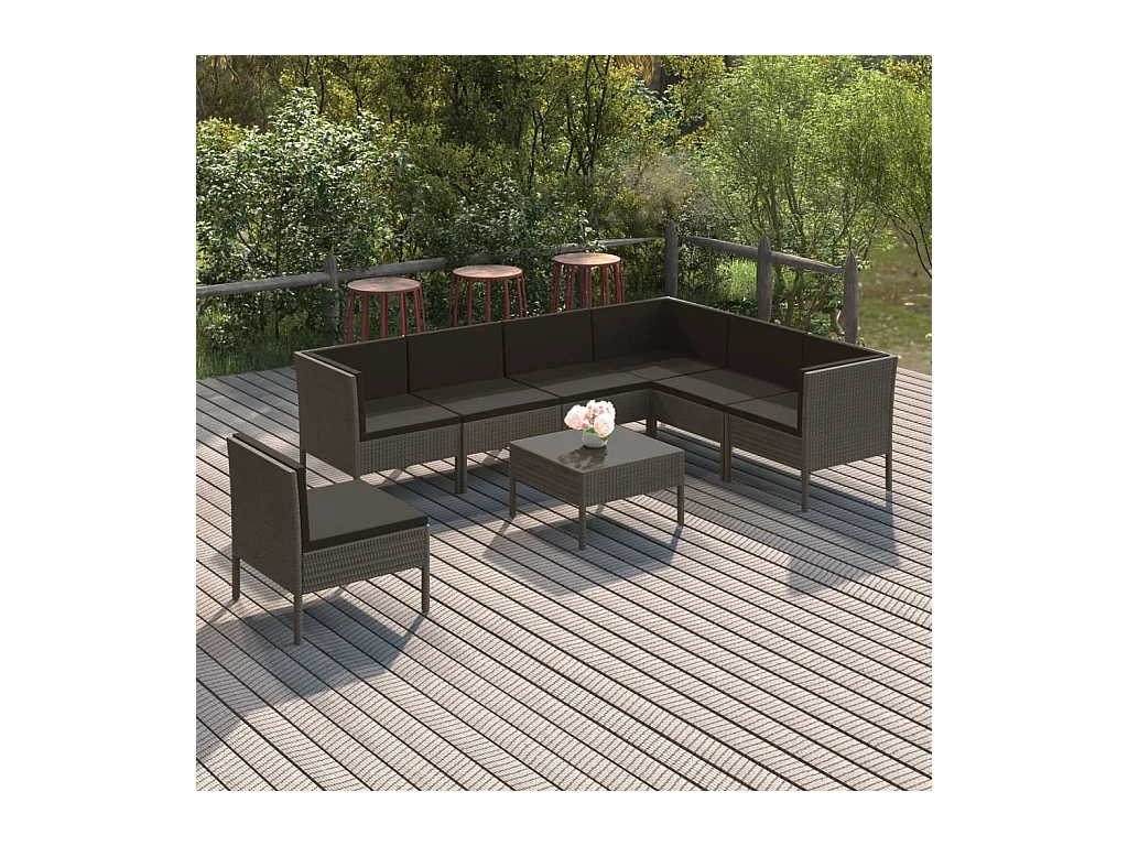 Salon de jardin 8 pcs avec coussins résine tressée gris