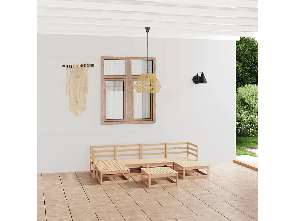 7-tlg. Garten-Lounge-Set Massivholz Kiefer