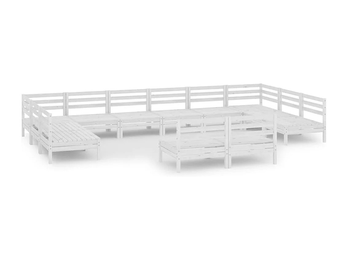 Salon de jardin 12 pcs Blanc Bois de pin massif