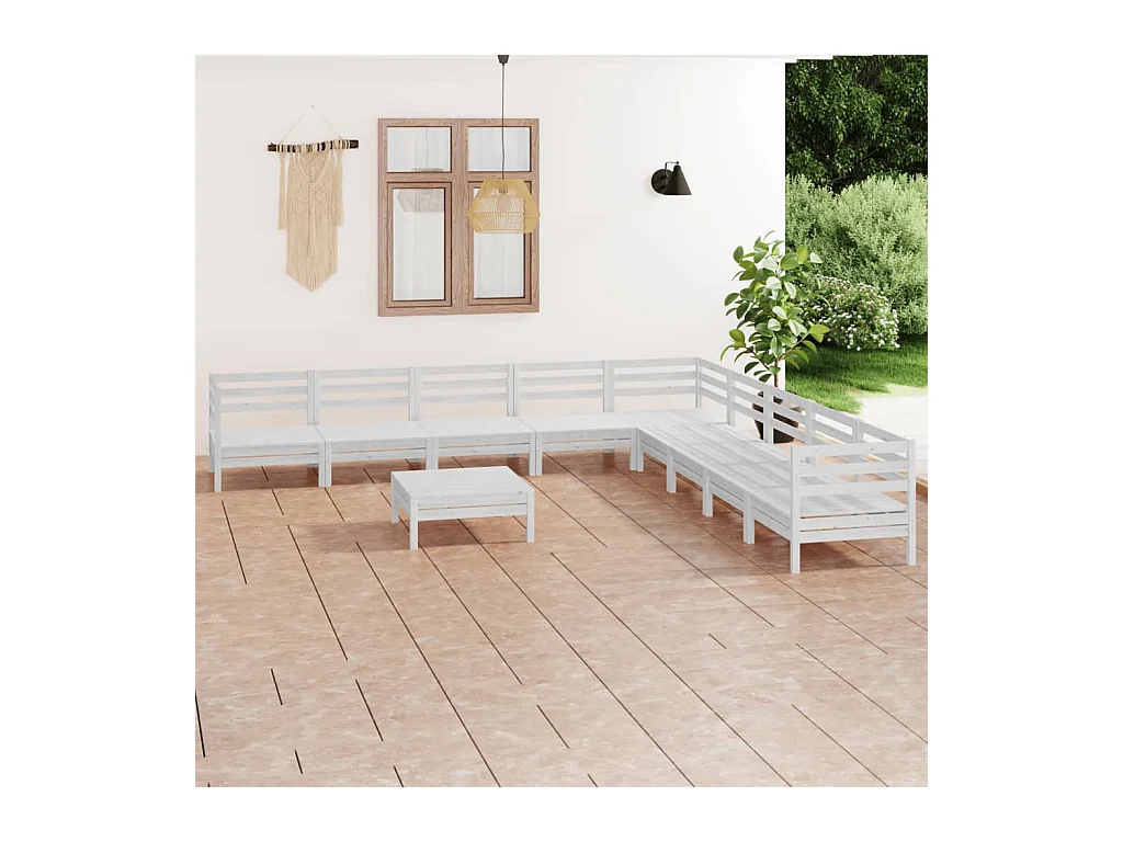 Salon de jardin 10 pcs Bois de pin massif Blanc