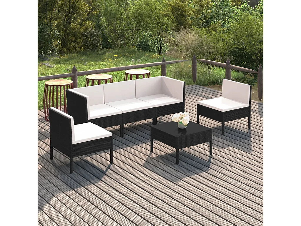 Set Divani da Giardino 6 pz con Cuscini in Polyrattan Nero