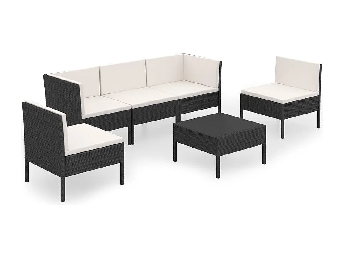 Set Divani da Giardino 6 pz con Cuscini in Polyrattan Nero