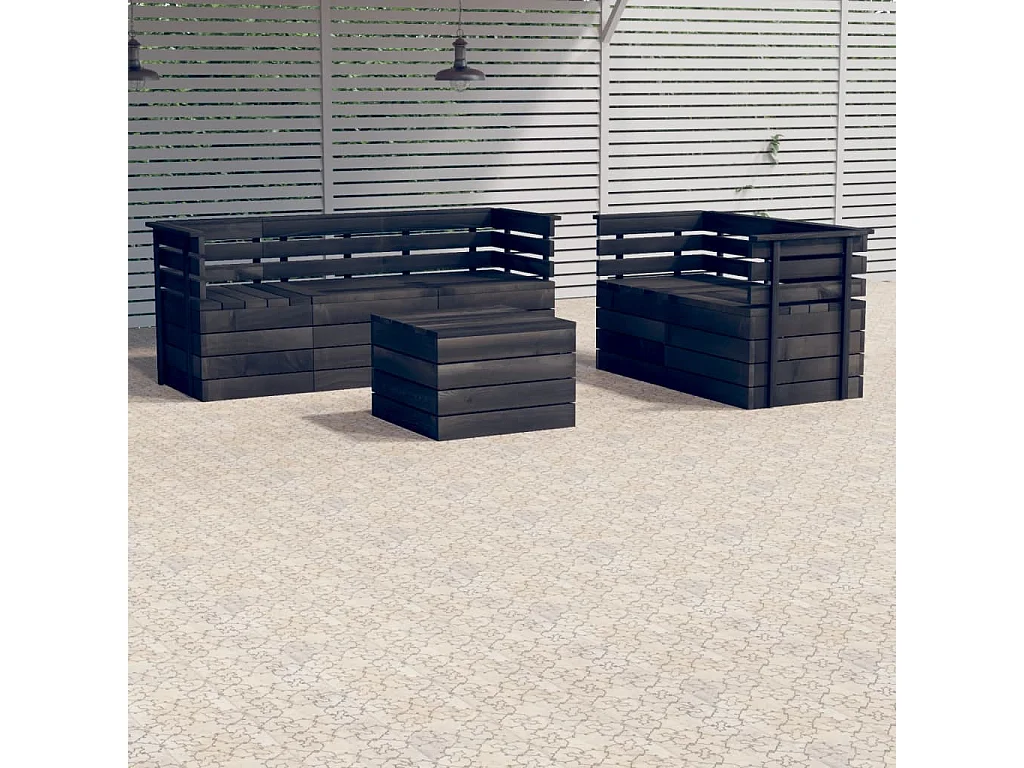 Salon palette de jardin 6 pcs Bois de pin massif Gris foncé