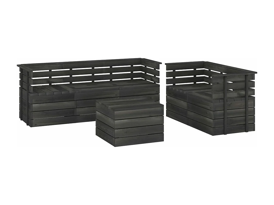 Salon palette de jardin 6 pcs Bois de pin massif Gris foncé