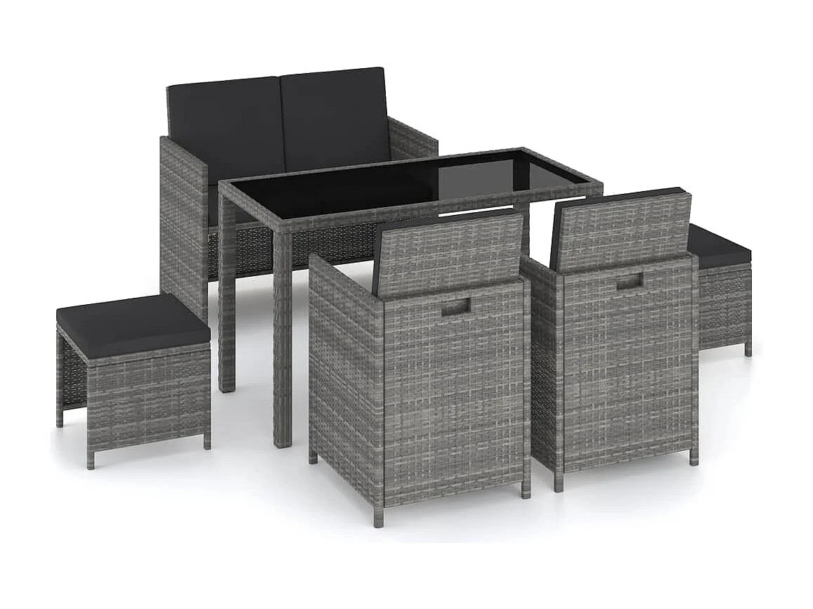 6-delige Tuinset met kussens poly rattan grijs