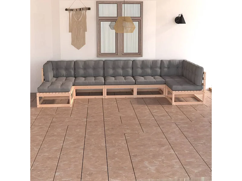 7-delige Loungeset met kussens massief grenenhout