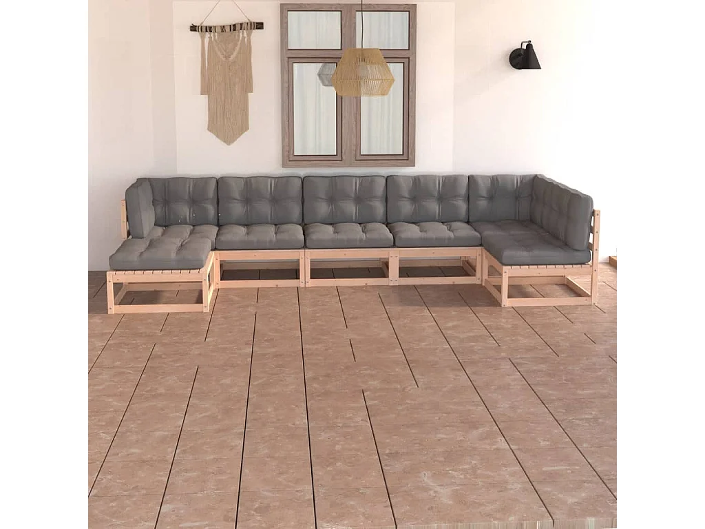 7-delige Loungeset met kussens massief grenenhout