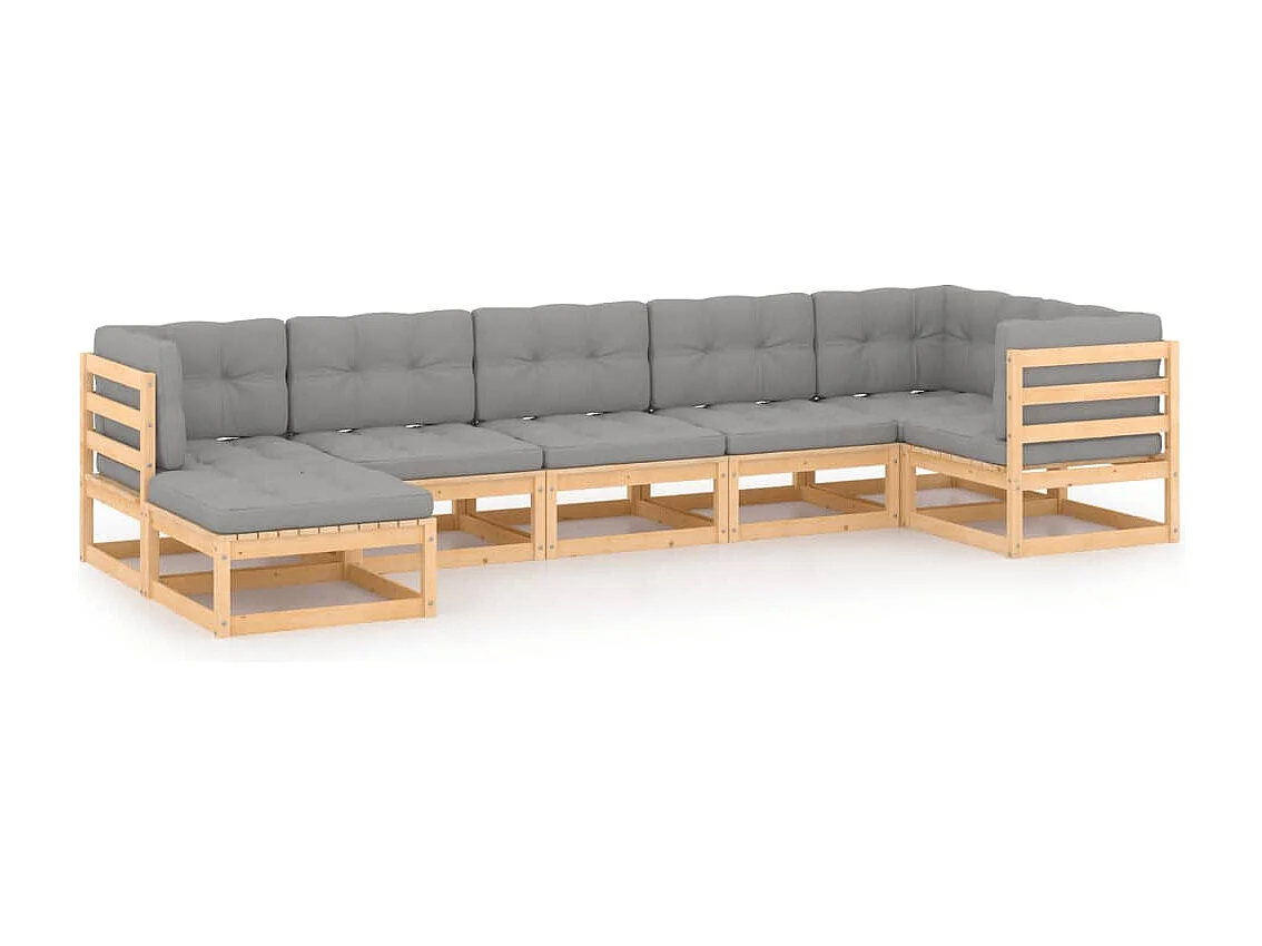 7-delige Loungeset met kussens massief grenenhout