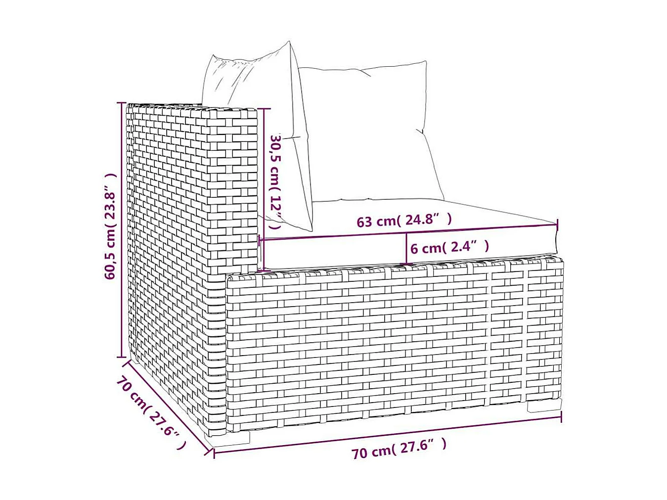 4-tlg. Garten-Lounge-Set mit Kissen Schwarz Poly Rattan