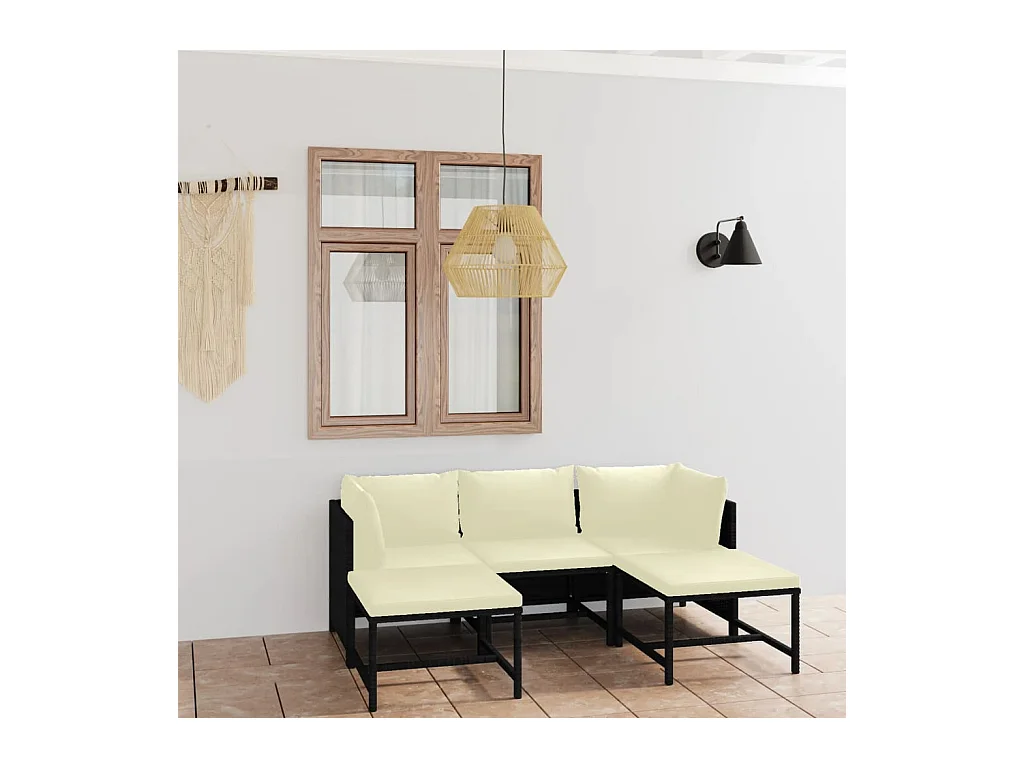 Set Divani da Giardino 5 pz con Cuscini in Polyrattan Nero