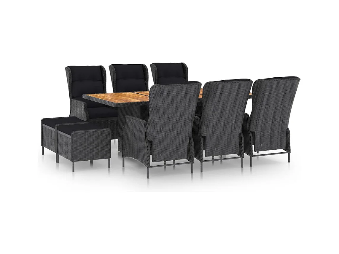 Ensemble à manger d'extérieur 9 pcs et coussins résine tressée