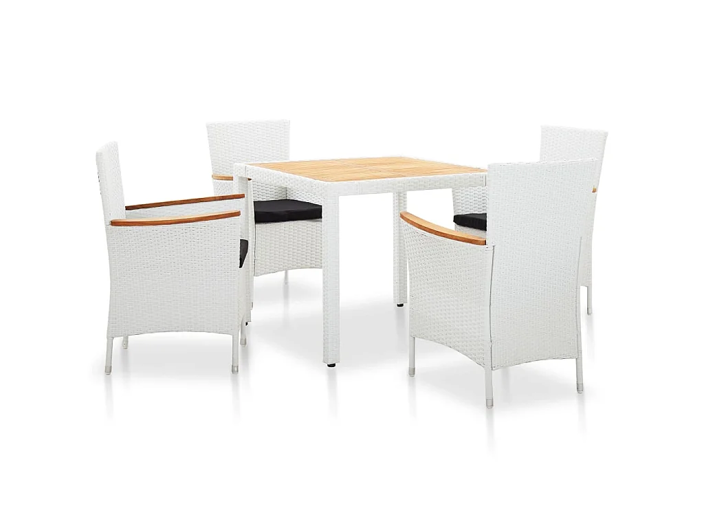 Juego de comedor de jardín 5 piezas ratán sintético blanco