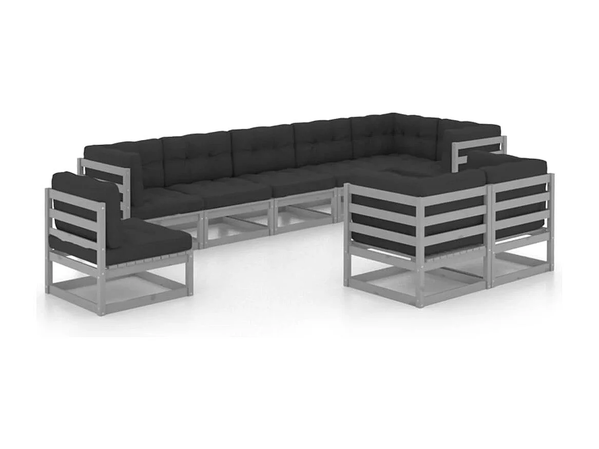 9-delige Loungeset met kussens massief grenenhout