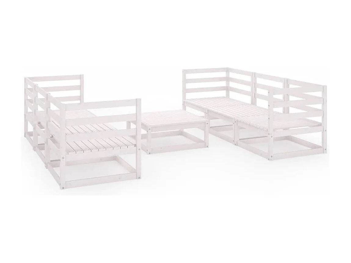 Salon de jardin 7 pcs Blanc Bois de pin massif