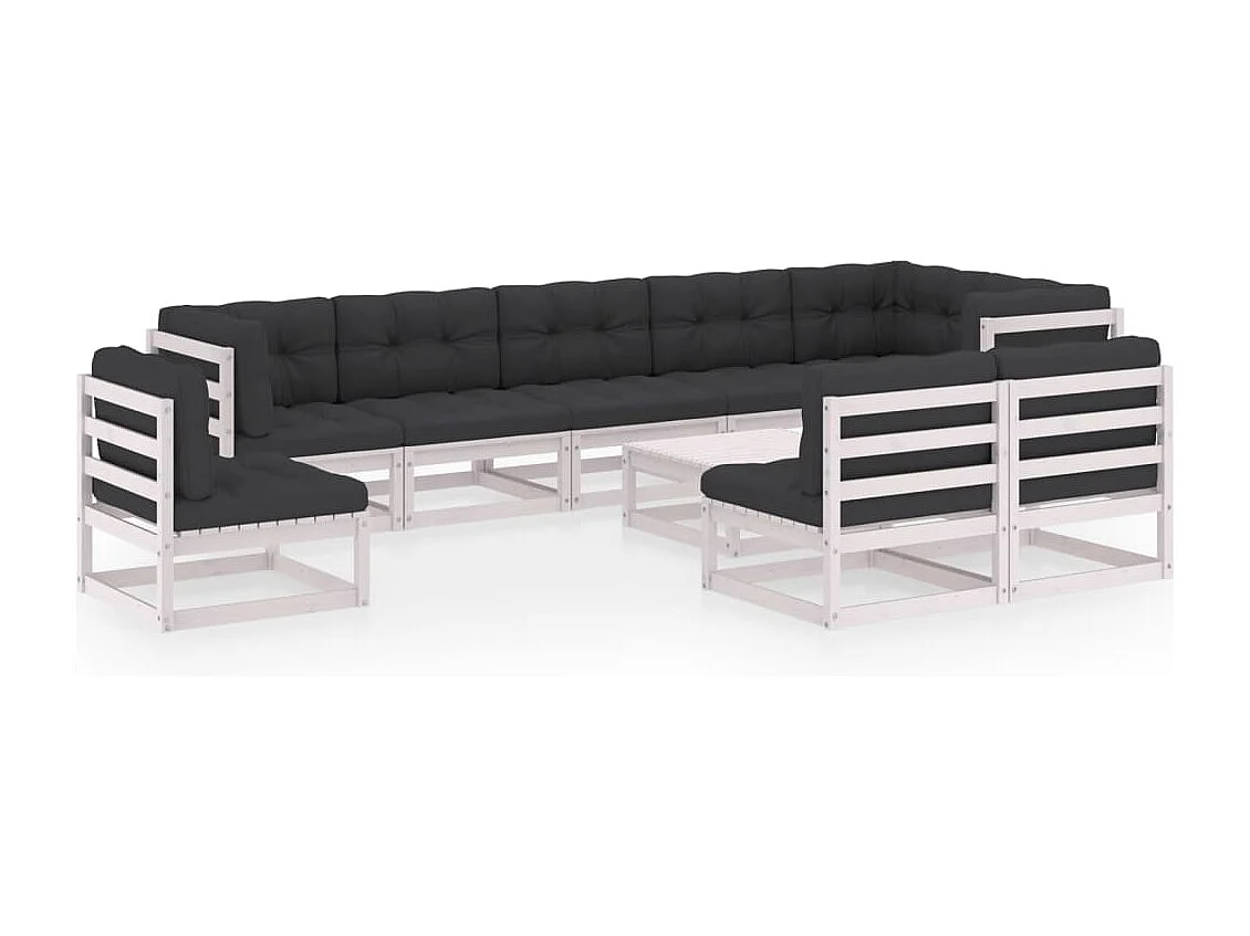 Salon de jardin 10 pcs avec coussins Bois de pin massif