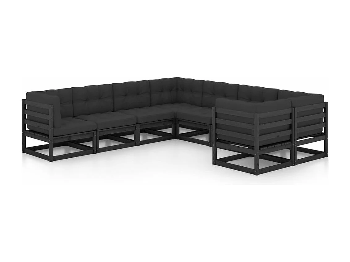 8-tlg. Garten-Lounge-Set mit Kissen Schwarz Massivholz Kiefer