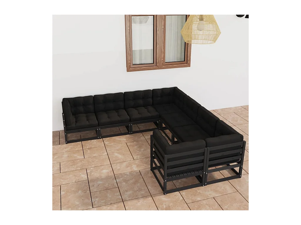 Set Divani da Giardino 8 pz con Cuscini Massello di Pino Nero