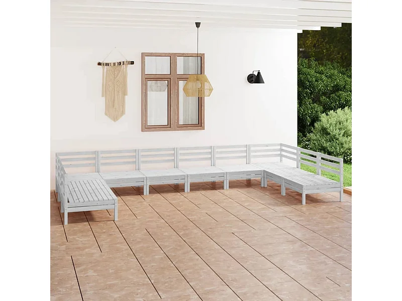 10 pcs conjunto lounge de jardim pinho maciço branco