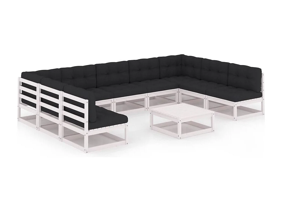 Set Divani da Giardino 10 pz Cuscini Bianchi Massello di Pino